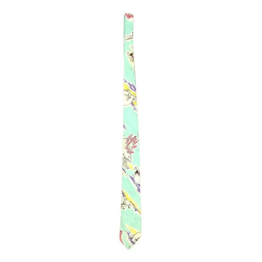 Vintage Bon Homme Stegosaurus Dinosaurs Novelty Necktie Light Blue Comic Retro